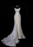 Chic Long Wedding Dresses White Mermaid Strapless Lace Long Wedding Dress For Brides Fitted With Train Bridal Gowns HZ0311