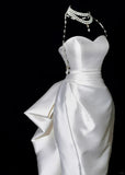 Plain Wedding Dresses Sheath Sweetheart Satin Pleated Brides Dress Fitted Long Bridal Gowns HZ0311