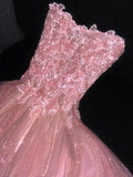 Glittery Ball Gown Strapless Pink Polka Dots Long Formal Evening Dress Formal 18th Birthday Gowns Prom Dresses HZ0311
