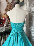 Simple Ball Gown Strapless Green Satin Short 16th Birthday Dress Middle School Homecoming Dresses Cocktail Gown HZ0311