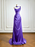 Simple Mermaid Grape Satin Asymmetrical Neck Prom Dresses Long Evening Formal Gown With Scarf Party Gowns HZ0311