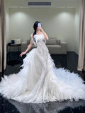 Classic Mermaid Wedding Dresses Strapless Sequin White With Feathers Brides Dress Summer Bridal Gowns HZ0311
