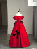 Modest Night Aesthetic Ball Gown Off The Shoulder Red Satin College Formal Sweet 16 Outfit Long Prom Dresses For Teens HZ0311