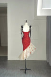 Modest Mermaid Spaghetti Strap Red Sequins College Formal Sweet 16 Outfits Short Prom Dresses For Teens HZ0311