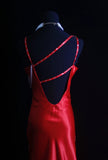 Retro Mermaid Spaghetti Strap Red Satin 90s Beaded Bodice Long Prom Dresses Inspo 18th Birthday Outfits Formal Dress HZ0311