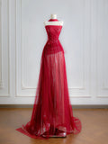 Simple A Line Strapless Red With Scarf Prom Dresses Long Evening Formal Gown BirthdayParty Gowns HZ0311