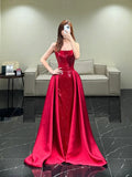 Modest Mermaid Strapless Wine Red Sequin With Ruffle Train Bodice Long Prom Dresses Night Formal Dresses HZ0311