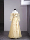 Vintage Night Aesthetic Ball Gown Strapless Tulle Yellow College Formal Sweet 16 Outfit Long Prom Dresses For Teens HZ0311