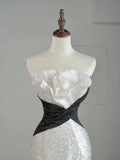 Beautiful Mermaid Strapless White Sequin Long Prom Dresses Formal Gowns Inspo Evening Outfit HZ0311