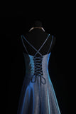 Retro A Line Spaghetti Straps Navy Blue Sequin 1950s Long Prom Dresses Inspo 18th Birthday Outfits Formal Dress HZ0311