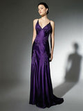 Modest Mermaid Spaghetti Strap Grape Lace Backless Satin Evening Dresses High School Teens Senior Night Dance Prom Outfits HZ0311