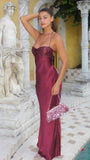 Elegant Mermaid Spaghetti Straps Burgundy Deep Red Satin Long Prom Dresses Formal Party Gowns Vestidos De Dia HZ0311