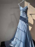 Light Blue Strapless Pleated Prom Dresses Evening Formal Gown Semi Formal Grad Long Prom Dress For Teens HZ0311