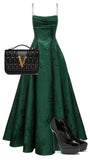 Chic A line Straps Sleeveless Floral Lace Green Prom Dress HZ0311
