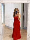 Modest Mermaid Spaghetti Strap Dark Green Satin Evening Dresses High School Teens Senior Night Dance Party Outfits HZ0311