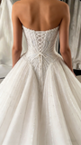 Elegant Ball Gown Strapless Sleeveless Tulle Sequins Long Bride Dress Long Bride Dress Classy Wedding Dresses HZ0311
