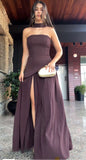 Gorgeous Sheath Strapless Sleeveless Slit Prom Dresses Ruffles Prom Gown With Scarf HZ0311