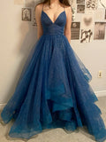 Classy Ball Gown Halter Navy Blue Tulle Prom Dress Aesthetic For Teens Formal Dress Party Outfits Prom Gowns HZ0311
