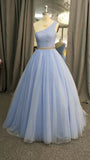 Flattering Ball Gown One Shoulder Light Sky Blue Prom Dresses Long Birthday Party Dress Evening Dresses HZ0311