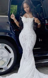 Dazzling Strapless White Sequin Mermaid Prom Dresses Column Long With Beads HZ0311