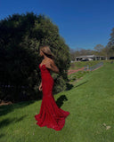 Red V-Neck Mermaid Long Prom Dress Evening Dress Birthday Outfits Prom Gown HZ0311
