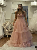 Flattering Ball Gown Spaghetti Strap Pink Tulle Prom Dresses Long Birthday Party Dress Evening Dresses HZ0311