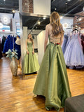 Elegant A line Spaghetti Strap Olive Green Satin Backless Long Prom Dresses Formal Dress Party Wedding Gudest Birthday Outfits HZ0311