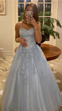 Chic Ball Gown Sweetheart Light Sky Blue Tulle Prom Dresses Long Birthday Party Dress Evening Dresses HZ0311