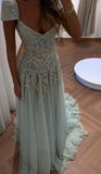Fairy-tale A Line Exquisite Beaded Tulle Prom Dress Wedding Guest Dress Dinner Outfits Party Gowns HZ0311