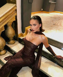Ethereal Mermaid Strapless Burgundy With Scarf Gloves Long Prom Dresses Inspiration Evening Gowns Formal Party Prom Dress HZ0311