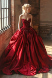 Classy Ball Gown Sweetheart Red Satin Prom Dress Aesthetic For Teens Formal Dress Party Outfits Prom Gowns HZ0311