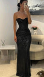 Glamorous Mermaid Sweetheart Black Sequined Long With Pleated Prom Dresses Sexy Formal Gowns HZ0311