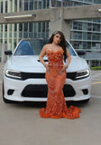 Elegant Mermaid Sweetheart Orange Sequin With Beadings Long Formal Prom Evening Dress Dinner Outfits Party Gowns HZ0311