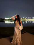 Glittering Mermaid Spaghetti Strap Gold Sequin Long Prom Dresses Senior Graduation Dance Evening Outfits HZ0311