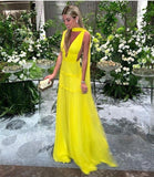 Modest A Line Spaghetti Straps Yellow Tulle Prom Dresses Long Prom Gowns HZ0311