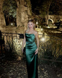 Simple Mermaid Strapless Dark Green Satin Long Prom Dresses Formal Dress Party 20th Birthday Outfits HZ0311