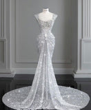 Timeless Wedding Dresses Mermaid Strapless Sequins White Pleated Brides Dress Style For Brides With Pleated Fitted Long Bridal Gowns HZ0311