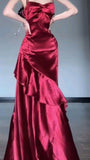 Simple Mermaid Spaghetti Straps Burgundy Satin Long Prom Dresses Inspiration Evening Gowns For Women Formal Party Dress HZ0311