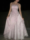 Vintage A-line Light Pink Strapless Prom Dress With Embroidery Evening Outfits Formal Dress HZ0311