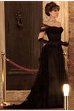 Vintage Ball Gown Black Birthday Party Dresses Off The Shoulder Prom Dresses Outfits Formal Dress HZ0311
