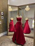 Simple Mermaid Strapless Red Satin Long Prom Dresses Formal Dress Party 20th Birthday Outfits HZ0311