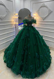 Emerald Green Off The Shoulder Quinceanera Dress Bead Appliques Birthday Luxury Dress Sweet 15 16 Birthday Gown HZ0311