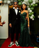 Sexy Mermaid Sweetheart Dark Green Black Girl Sequin Long Prom Dresses Inspiration Party Dress Graduation Dress HZ0311