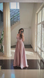 Simple A Line Spaghetti Strap Pink Satin Long Prom Dresses Formal Dress Party 20th Birthday Outfits HZ0311