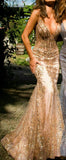 Sparkly Mermaid Spaghetti Strap Gold Long Prom Dresses For Plus Size Black People Girls Sequin Formal Evening Party Gown HZ0311