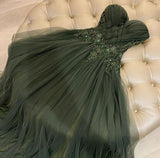 Classy A Line Sweetheart Olive Green Tulle Prom Dress Aesthetic For Teens Formal Dress Party Outfits Prom Gowns HZ0311