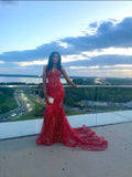 Elegant Mermaid Sweetheart Red Sequin With Beaded For Black Girls Long Formal Prom Evening Dress Dinner Outfits Party Gowns HZ0311