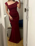 Gorgeous Mermaid Burgundy With Ruffles Pleated Formal Evening Dress Gowns Prom Dresses HZ0311