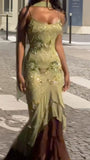 Sexy Prom Dresses Impress High Low Spaghetti Straps Sage Green Chiffon With Beads Semi Formal Graduation Party Dress For Teens High Schools HZ0311