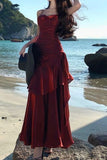 Simple Mermaid Sweetheart Burgundy Prom Dress, Burgundy Party Dress HZ0311